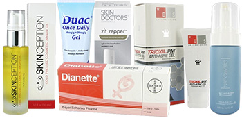 Acne products including Duac and Dianette